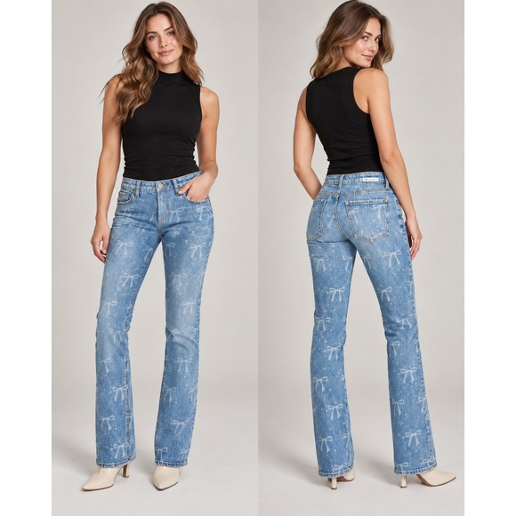 Baykan Denim Denim - Baykan Denim Sample Ribbon Jeans 1 of a Kind Bow Pattern Coquette Y2K Balletcore